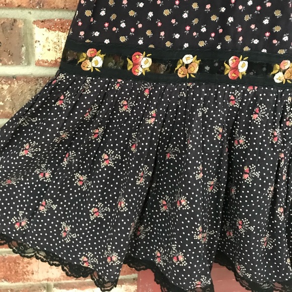Vtg🎀Gunne Sax Black Calico Skirt Size S Prairie Midi Lace Trim👒🌾(RESERVED) - Picture 11 of 15